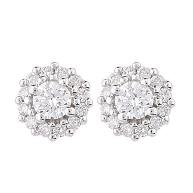 4.10 Karaat Sprankelende Ronde Echt Diamanten Halo Oorknopjes Wit Goud 14K - harrychadent.nl
