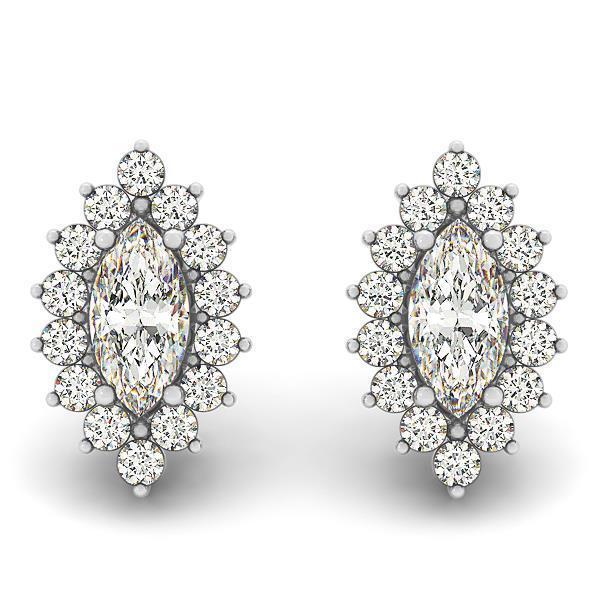 4.20 Karaat Marquise En Ronde Geslepen Echt Diamanten Oorknopjes Halo WG 14K