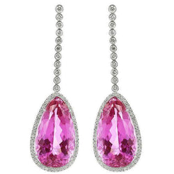 41.42 Karaat Roze Peervormige Kunziet Met Natuurlijke uit de a
aarde gewonnen Diamanten Druppel Oorbellen Goud 14K