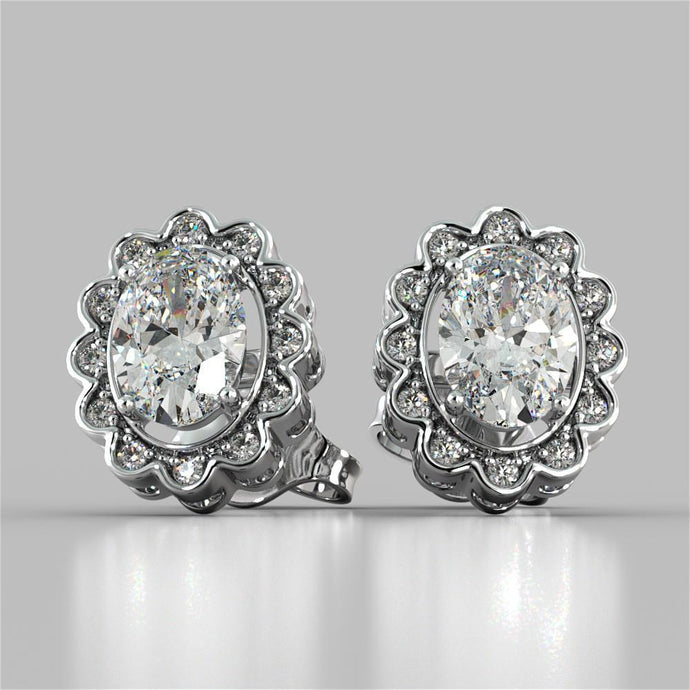 4,24 karaat ovale en ronde Halo diamanten Lady Stud Earring wit goud 14K - harrychadent.nl