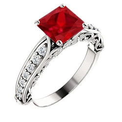 4,40 karaat prinses rode robijn en sprankelende diamanten ring goud 14K