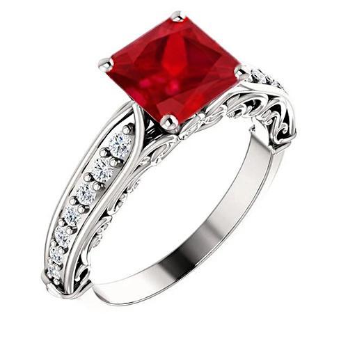 4,40 karaat prinses rode robijn en sprankelende diamanten ring goud 14K - harrychadent.nl