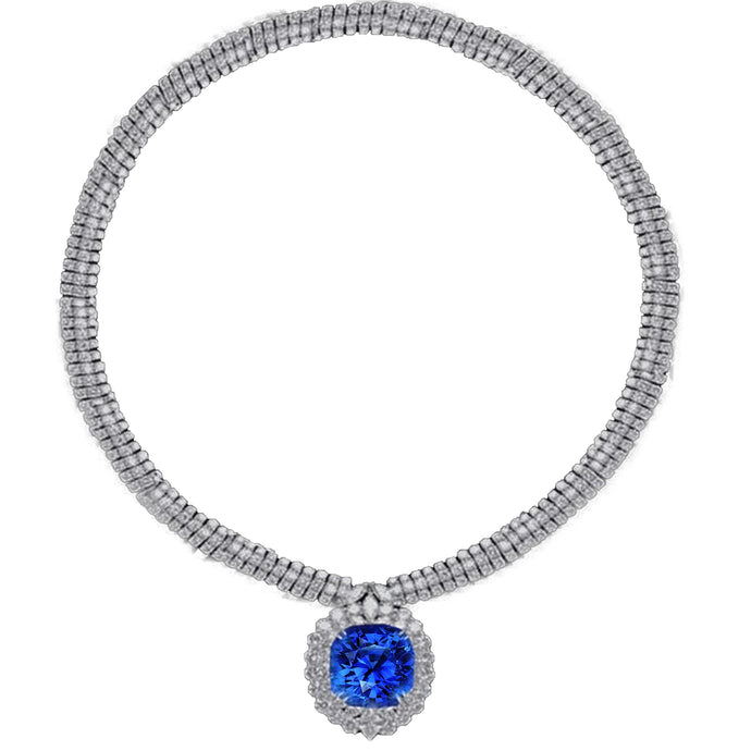 45 karaat blauwe saffier witte Diamanten platina ketting - harrychadent.nl