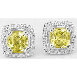 4,50 ct. Kussen Gele Saffier Oorknopjes Goud Wit 14K