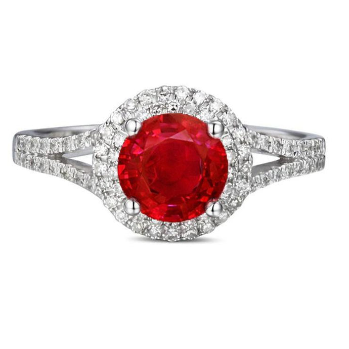 4,80 ct Halo rode robijn met accenten diamanten trouwring wit goud 14K - harrychadent.nl