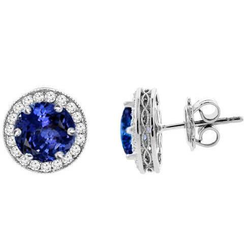 4,80 karaat tanzaniet met diamanten oorknopjes wit goud 14K - harrychadent.nl
