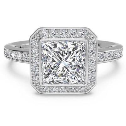 4.01 ct. Princess & Round Diamond Halo Ring 14K WG met diamanten - harrychadent.nl