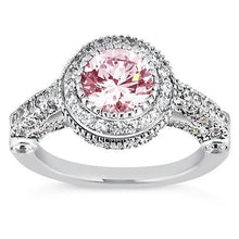 Afbeelding in Gallery-weergave laden, 4.11 Ct Solitaire Met Accenten Ronde Halo Roze Saffier Ring Edelsteen - harrychadent.nl
