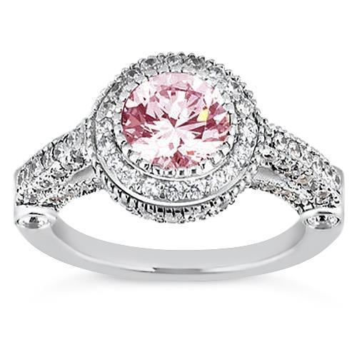 4.11 Ct Solitaire Met Accenten Ronde Halo Roze Saffier Ring Edelsteen - harrychadent.nl