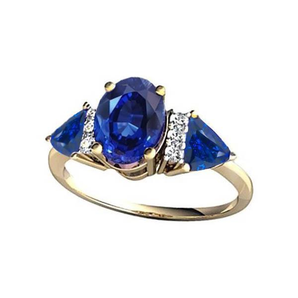 4.26 ct. Ovale Triljoen Ceylon Saffier En Diamanten Ring 3 Steen - harrychadent.nl