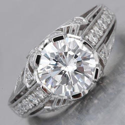 4,25 Karaat Natuurlijke Echte Diamant (Niet labgekweekt) Antieke Stijl Jubileumring 14K Witgoud