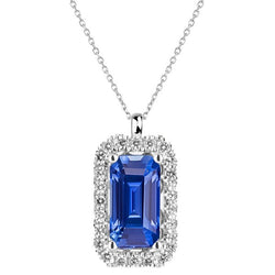 4.25 karaat halo smaragd Sri Lankaanse saffier en diamanten hanger goud
