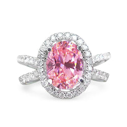 4.25 karaat roze saffier en diamanten trouwring 14K witgoud