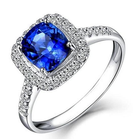 4.30 Ct Ringkussen Ceylon blauwe saffier en ronde diamanten - harrychadent.nl