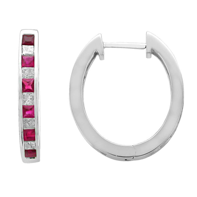 4.40 karaat robijn met diamanten vrouwen hoepel oorbellen 14K wit goud - harrychadent.nl