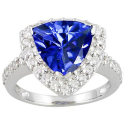 4.45 ct. Triljoen Sri Lankaanse saffier diamanten ring Solitaire accenten