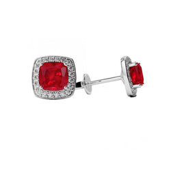 4.50 Karaat Kussen Robijn En Diamant Vrouwen Studs Halo