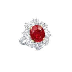 4.50 karaat rode robijn met diamanten ring bloem stijl sieraden nieuw