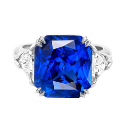 4.50 karaat stralende 3 stenen ring blauwe saffier en biljoen diamanten