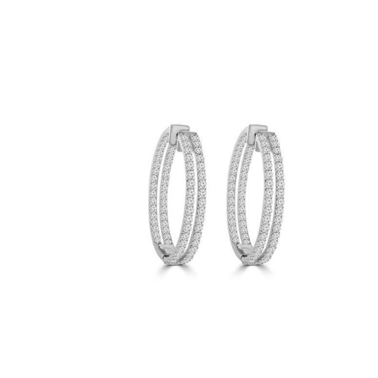4,50 ct Dubbele Rij Ronde Geslepen Echt Diamanten Hoepel Oorbellen Wit Goud 14K - harrychadent.nl