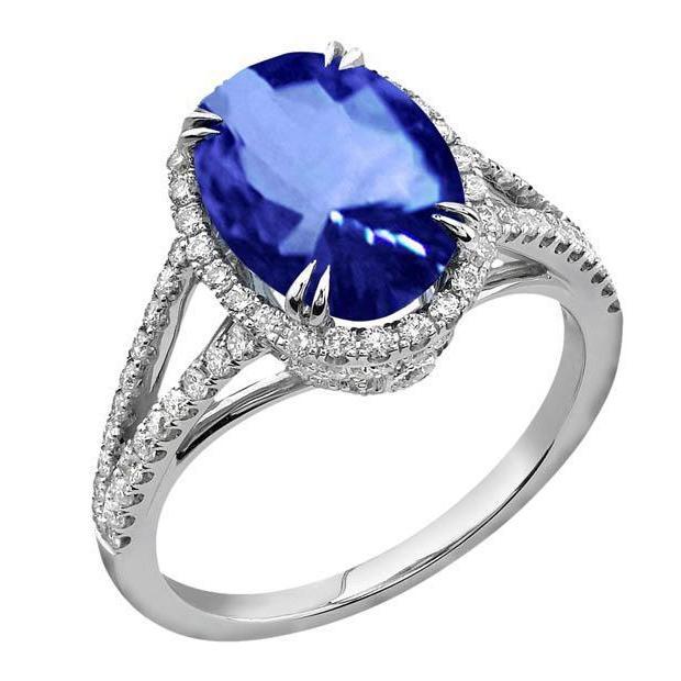 4.51 karaat Sri Lankaanse saffier ovale diamanten jubileumring - harrychadent.nl