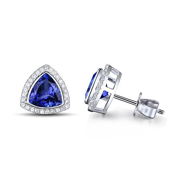 4.56 karaats bezel set tanzaniet met diamanten oorknopjes - harrychadent.nl
