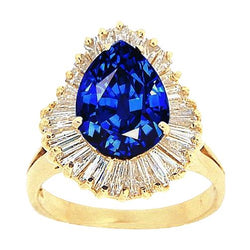 4.71 karaat Sri Lanka Sapphire Baguette Diamanten Geelgouden 14K Ring