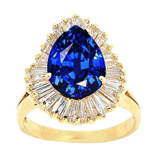 4.71 karaat Sri Lanka Sapphire Baguette Diamanten Geelgouden 14K Ring - harrychadent.nl
