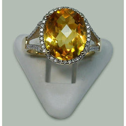 4.75 Karaat Citrien & Diamanten Ring Met Accenten Geel Goud 14K