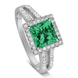 4.75 ct. Prinses geslepen groene smaragd diamanten ring WG 14K sieraden