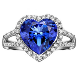 4.75 karaat Ceylon Saffier En Diamanten Ring Wit Goud 14K