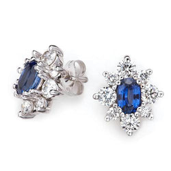 4.80 ct Ceylon blauwe saffier diamanten dames studs wit goud