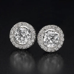 4.80 Karaat Rond Geslepen Natuurlijke uit de aarde gewonnen Diamanten Halo Dames Oorknopjes 14K Witgoud