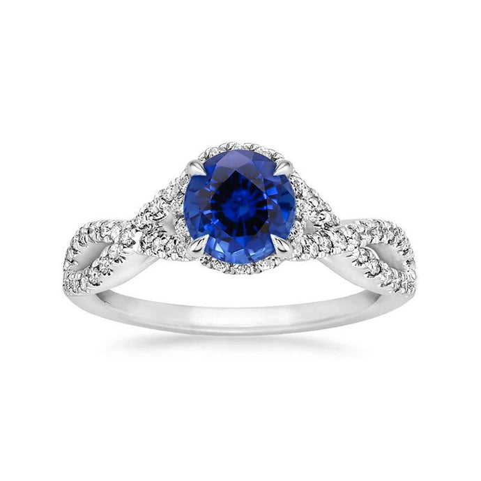 4.85 ct Sri Lanka blauwe saffier halo diamanten ring wit goud - harrychadent.nl