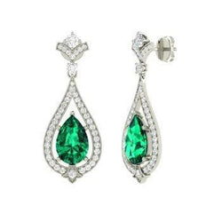4.85 karaat groene smaragd met diamanten oorbellen wit goud 14K