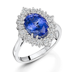 4.90 ct ovale tanzaniet en diamanten ring 14K goud wit