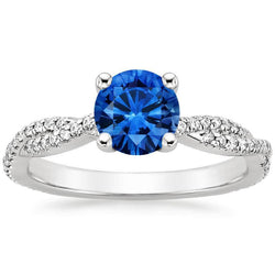 4.90 ct ronde Ceylon saffier diamanten ring wit goud 14k