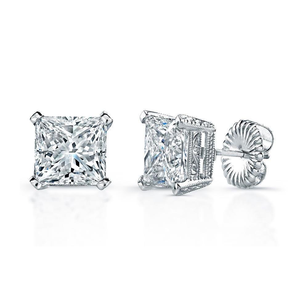 4 Karaat Dames Oorknopjes Prinses Geslepen Echt Diamanten Wit Goud 14K