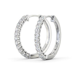 4 Karaat Ronde Echt Diamanten Dames Hoepeloorring Massief Wit Goud