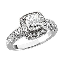 4 Karaat Kussen Midden Halo Natuurlijke uit de aarde gewonnen Diamanten Antieke Stijl Ring Met Accenten