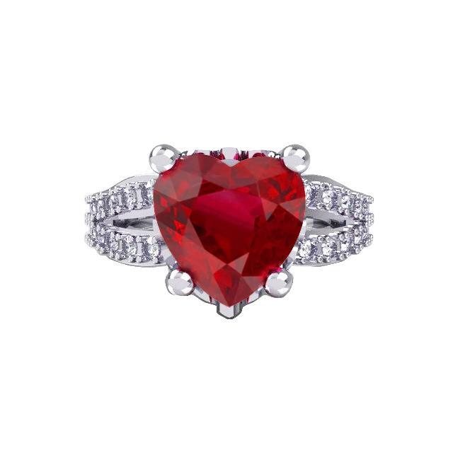 5 ct griffel set rood hart geslepen robijn met diamanten ring wit goud 14k - harrychadent.nl