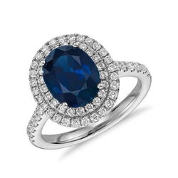 5 ct ovale en ronde geslepen saffier en diamanten trouwring goud