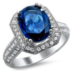 5 ct. Ceylon Saffier Met Diamanten Verlovingsring Wit Goud 14K