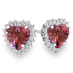 5 ct. Hart geslepen roze saffier en ronde diamanten oorknopjes