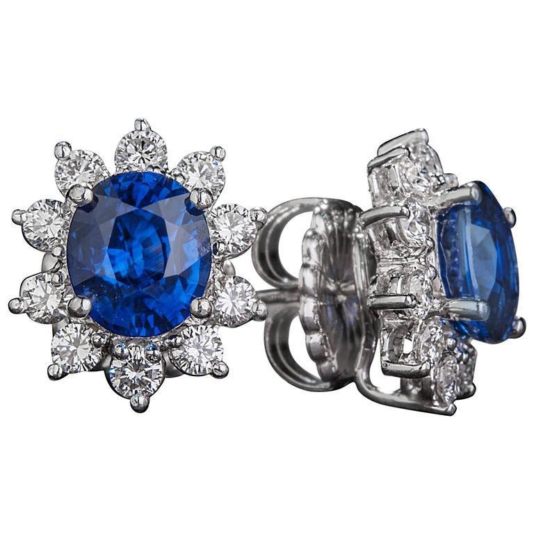 5 karaat blauwe saffier cluster diamanten dame studs oorbel wit goud - harrychadent.nl