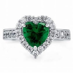 5 karaat hart geslepen groene smaragd en diamanten ring wit 14K