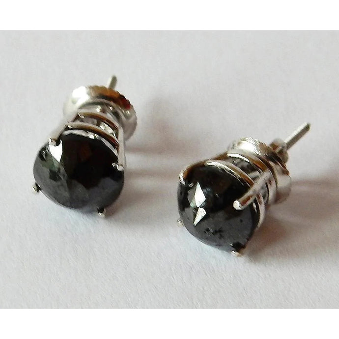 5 karaat oorknopjes Ronde zwarte diamanten mooie witgouden afwerking
