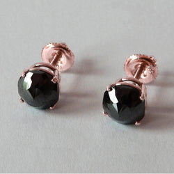5 karaat oorknopjes kussen zwarte diamanten rosé goud 14K afwerking