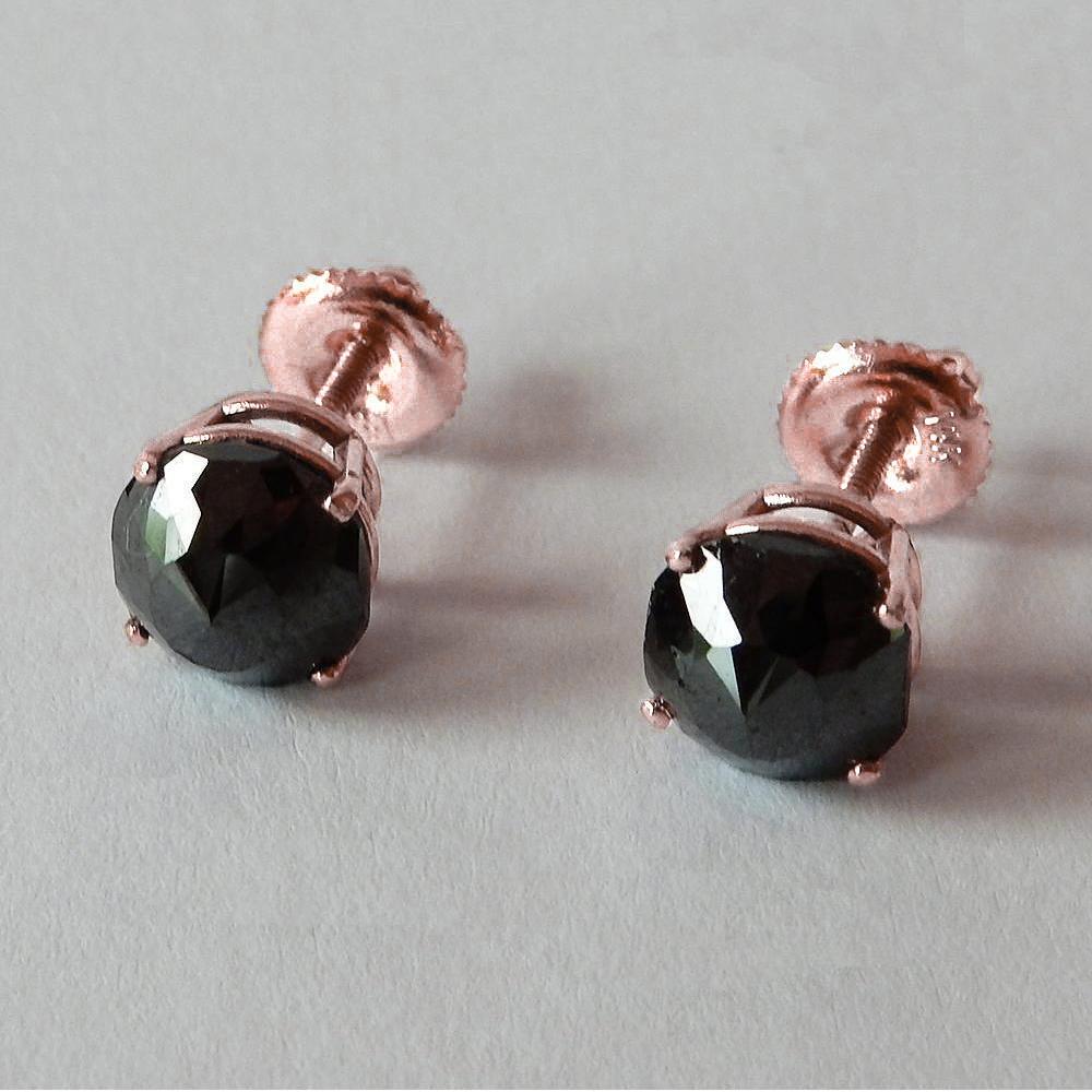 5 karaat oorknopjes kussen zwarte diamanten rosé goud 14K afwerking - harrychadent.nl