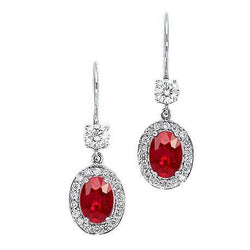 5 karaat ovale rode robijn met diamant bengelen oorbel wit goud 14K
